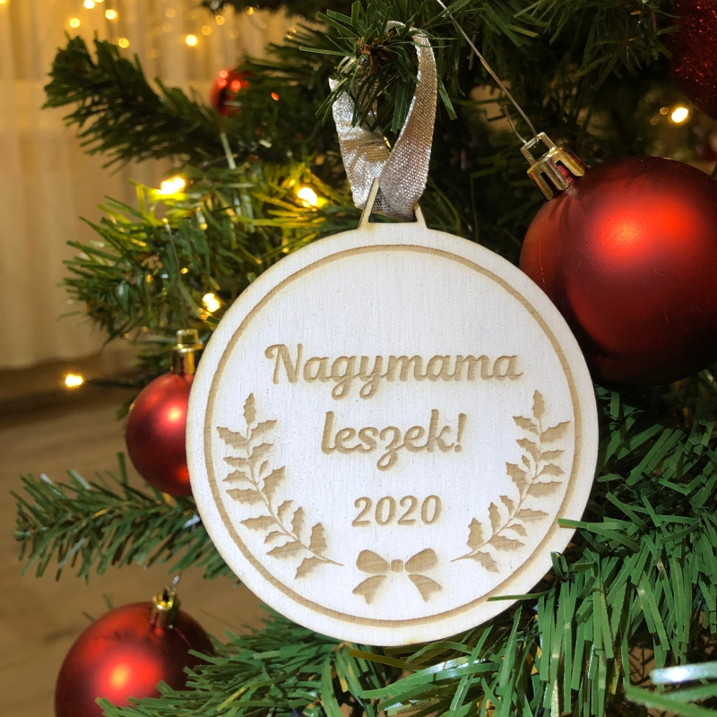 Saját szöveggel egyedi gravírozott karácsonyfadísz