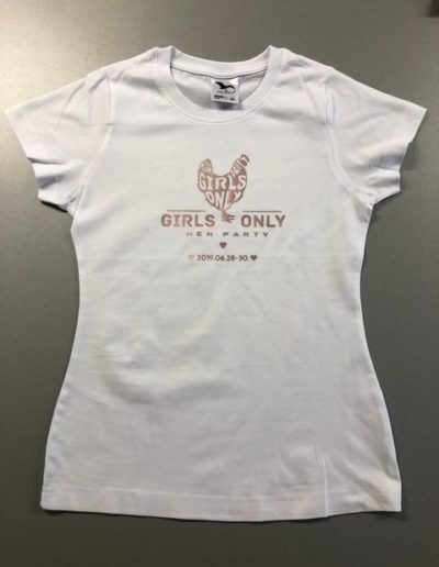 Fehér lánybúcsús póló rosegold mintával